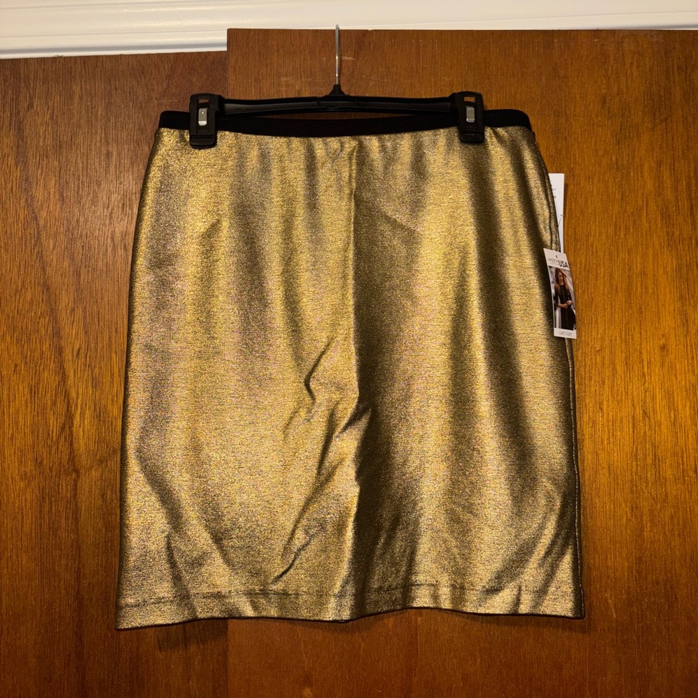 Karen Kane Gold Knee-Length Pencil Skirt